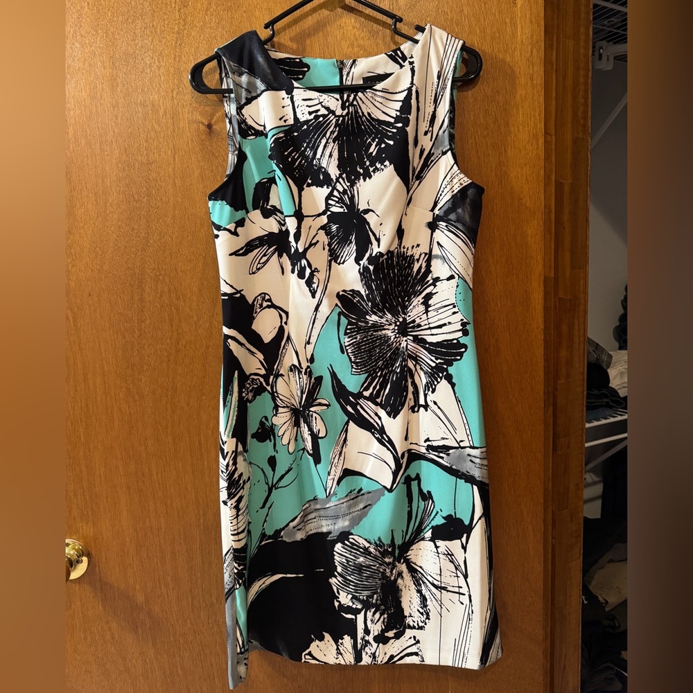 Connected Apparel Black and Teal Floral Midi Dress